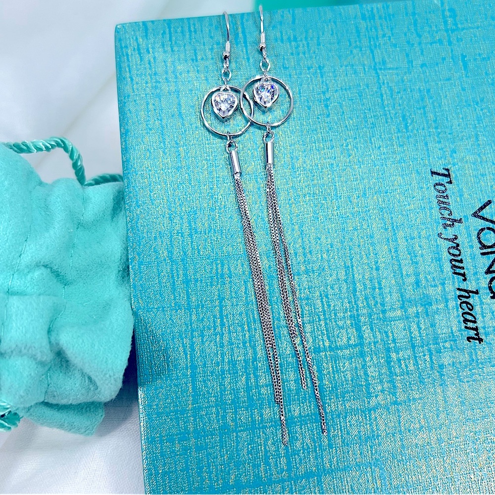 Beautiful High Polished 5A CZ Simulated Diamond Heart Sterling Silver Earrings